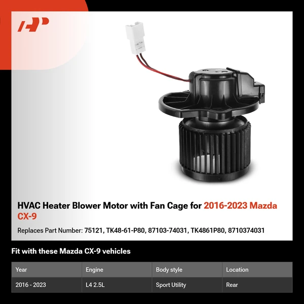 HVAC Heater Blower Motor with Fan Cage for 2016-2023 Mazda CX-9