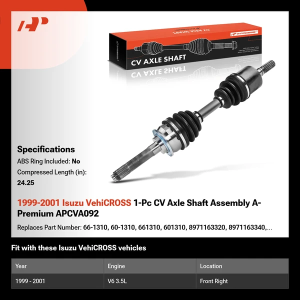 1999-2001 Isuzu VehiCROSS 1-Pc CV Axle Shaft Assembly A-Premium APCVA092