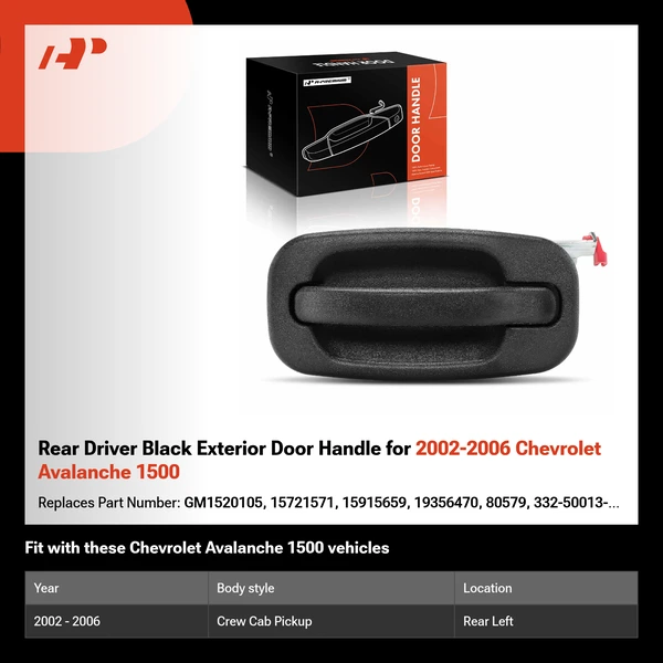 Rear Driver Black Exterior Door Handle for 2002-2006 Chevrolet Avalanche 1500