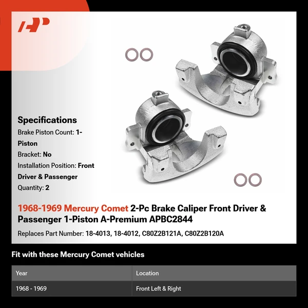 1968-1969 Mercury Comet 2-Pc Brake Caliper Front Driver & Passenger 1-Piston A-Premium APBC2844