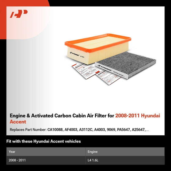 Engine & Activated Carbon Cabin Air Filter for 2008-2011 Hyundai Accent