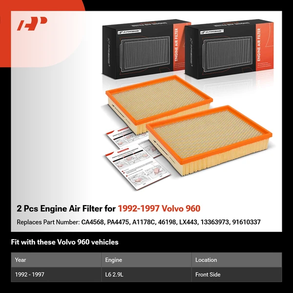 2 Pcs Engine Air Filter for 1992-1997 Volvo 960