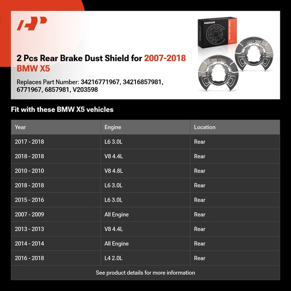 2 Pcs Rear Brake Dust Shield for 2007-2018 BMW X5
