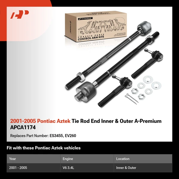 2001-2005 Pontiac Aztek Tie Rod End Inner & Outer A-Premium APCA1174