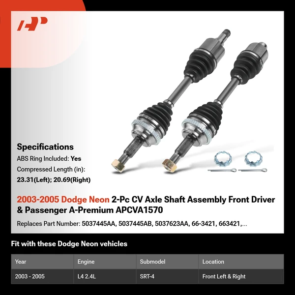 2003-2005 Dodge Neon 2-Pc CV Axle Shaft Assembly Front Driver & Passenger A-Premium APCVA1570