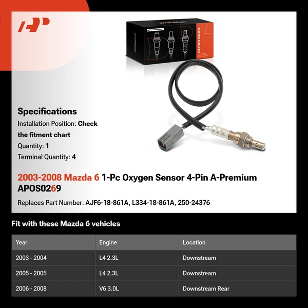 2003-2008 Mazda 6 1-Pc Oxygen Sensor 4-Pin A-Premium APOS0269