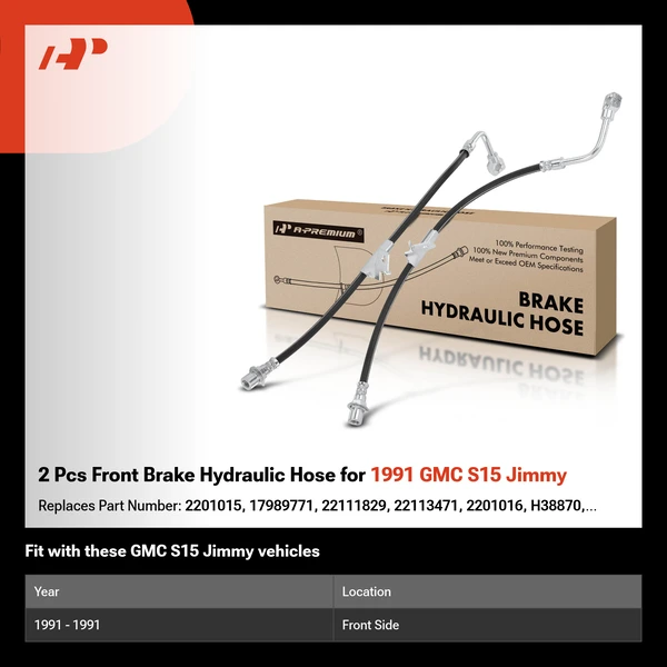 2 Pcs Front Brake Hydraulic Hose for 1991 GMC S15 Jimmy