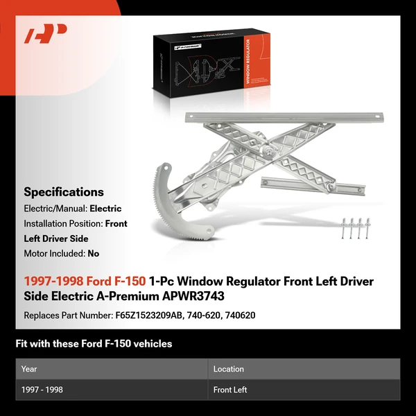 1997-1998 Ford F-150 1-Pc Window Regulator Front Left Driver Side Electric A-Premium APWR3743