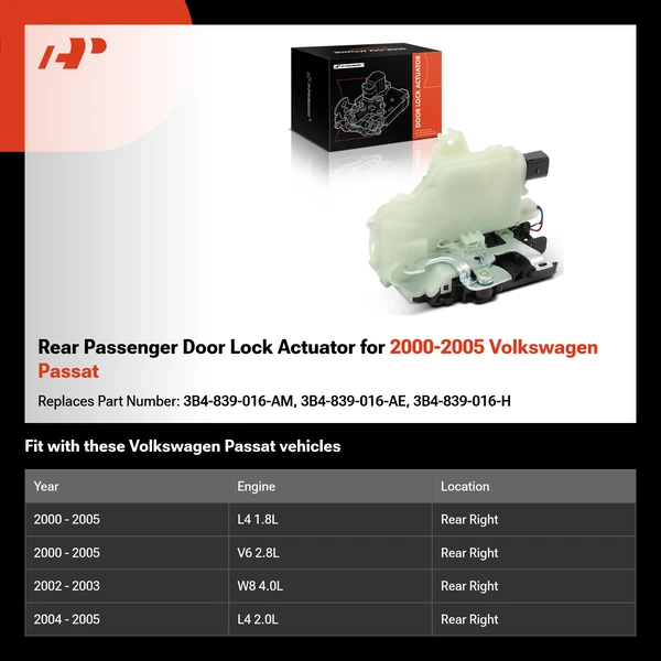 Rear Passenger Door Lock Actuator for 2000-2005 Volkswagen Passat