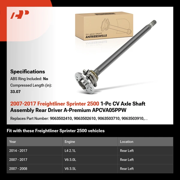 2007-2017 Freightliner Sprinter 2500 1-Pc CV Axle Shaft Assembly Rear Driver A-Premium APCVA05PPW