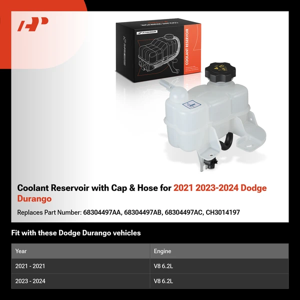 Coolant Reservoir with Cap & Hose for 2021 2023-2024 Dodge Durango