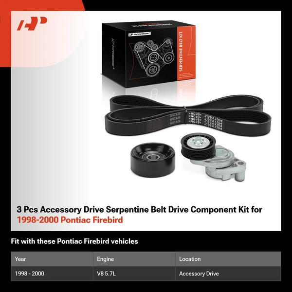 3 Pcs Accessory Drive Serpentine Belt Drive Component Kit for 1998-2000 Pontiac Firebird