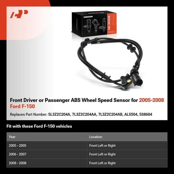 Front Driver or Passenger ABS Wheel Speed Sensor for 2005-2008 Ford F-150