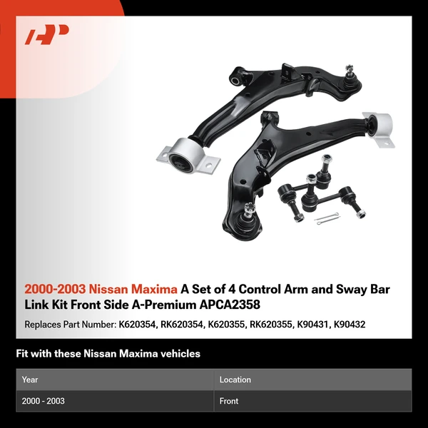 2000-2003 Nissan Maxima A Set of 4 Control Arm and Sway Bar Link Kit Front Side A-Premium APCA2358