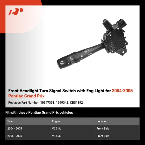 Front Headlight Turn Signal Switch with Fog Light for 2004-2005 Pontiac Grand Prix