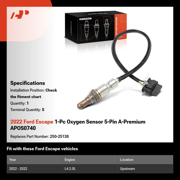 2022 Ford Escape 1-Pc Oxygen Sensor 5-Pin A-Premium APOS0740
