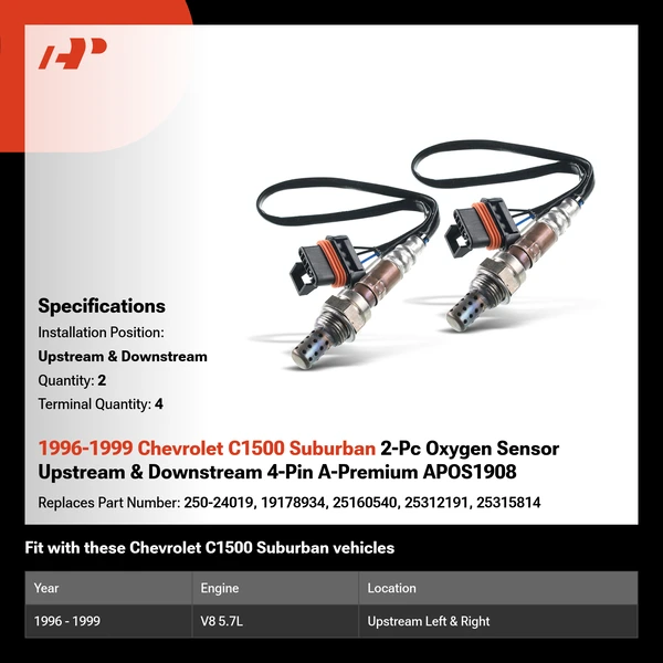 1996-1999 Chevrolet C1500 Suburban 2-Pc Oxygen Sensor Upstream & Downstream 4-Pin A-Premium APOS1908