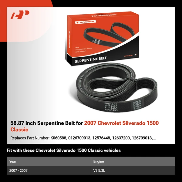58.87 inch Serpentine Belt for 2007 Chevrolet Silverado 1500 Classic