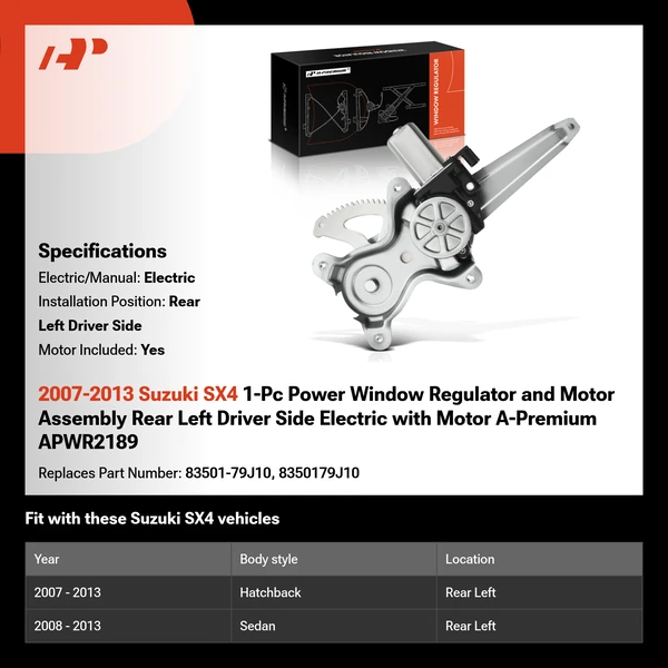 2007-2013 Suzuki SX4 1-Pc Power Window Regulator and Motor Assembly Rear Left Driver Side Electric with Motor A-Premium APWR2189