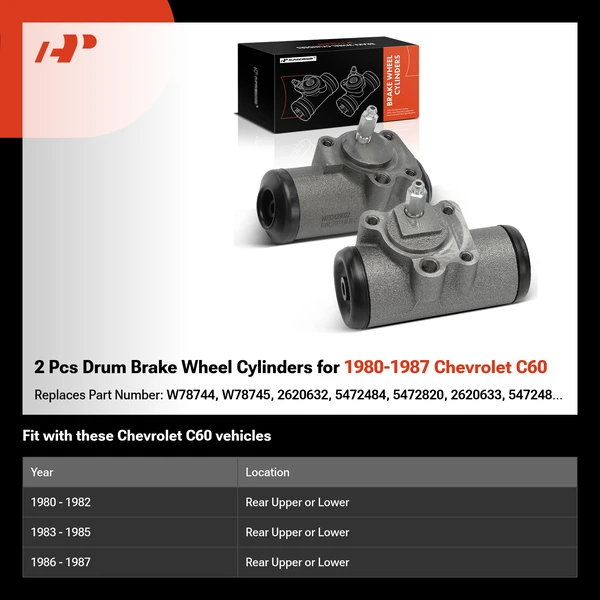 2 Pcs Drum Brake Wheel Cylinders for 1980-1987 Chevrolet C60