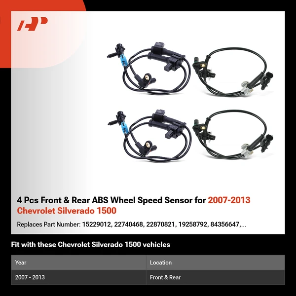 4 Pcs Front & Rear ABS Wheel Speed Sensor for 2007-2013 Chevrolet Silverado 1500