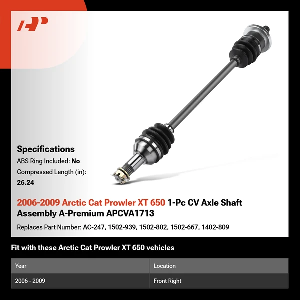 2006-2009 Arctic Cat Prowler XT 650 1-Pc CV Axle Shaft Assembly A-Premium APCVA1713