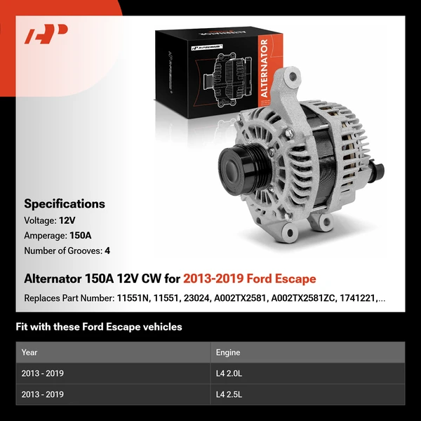 Alternator 150A 12V CW for 2013-2019 Ford Escape