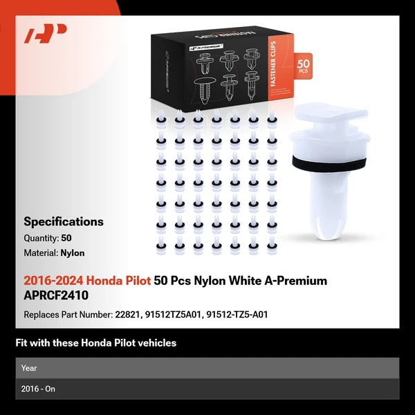 2016-2024 Honda Pilot 50 Pcs Nylon White A-Premium APRCF2410