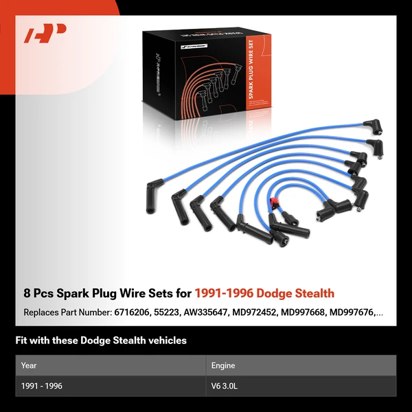8 Pcs Spark Plug Wire Sets for 1991-1996 Dodge Stealth