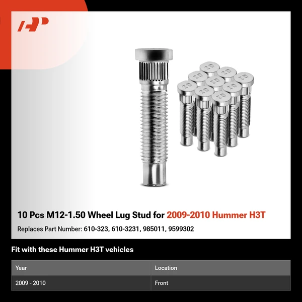 10 Pcs M12-1.50 Wheel Lug Stud for 2009-2010 Hummer H3T
