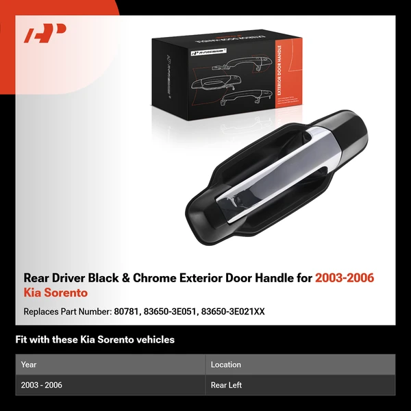 Rear Driver Black & Chrome Exterior Door Handle for 2003-2006 Kia Sorento