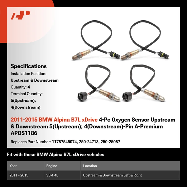 2011-2015 BMW Alpina B7L xDrive 4-Pc Oxygen Sensor Upstream & Downstream 5(Upstream); 4(Downstream)-Pin A-Premium APOS1186