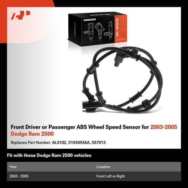 Front Driver or Passenger ABS Wheel Speed Sensor for 2003-2005 Dodge Ram 2500