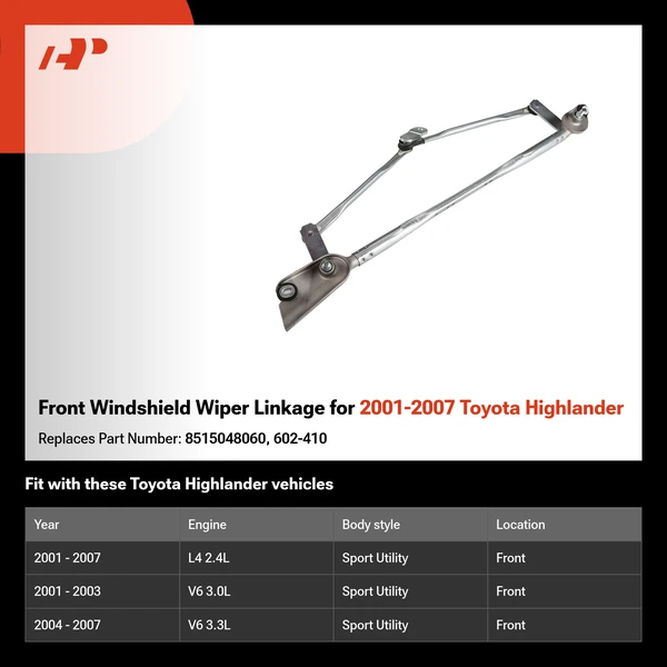 Front Windshield Wiper Linkage for 2001-2007 Toyota Highlander