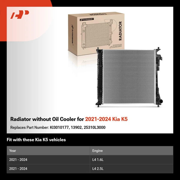 Radiator without Oil Cooler for 2021-2024 Kia K5