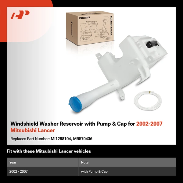Windshield Washer Reservoir with Pump & Cap for 2002-2007 Mitsubishi Lancer
