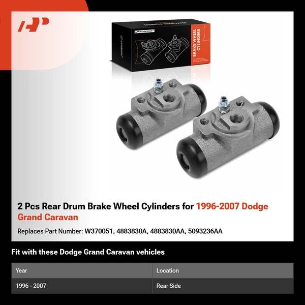 2 Pcs Rear Drum Brake Wheel Cylinders for 1996-2007 Dodge Grand Caravan