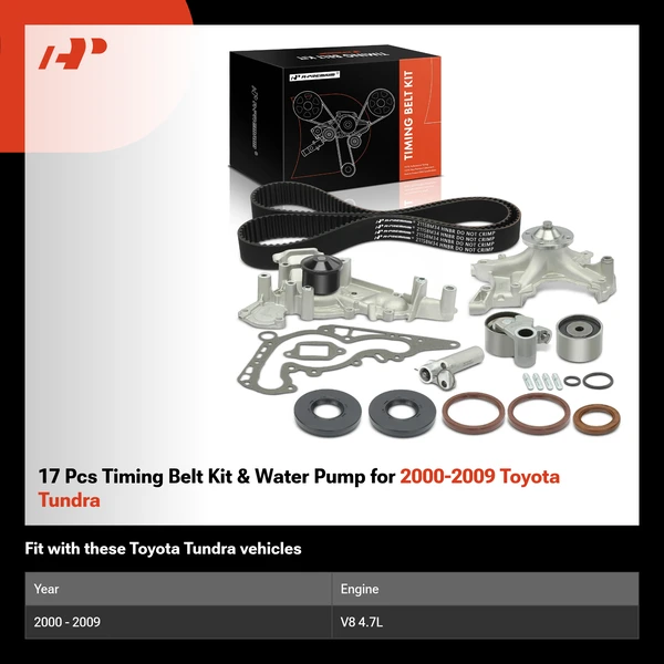 17 Pcs Timing Belt Kit & Water Pump for 2000-2009 Toyota Tundra