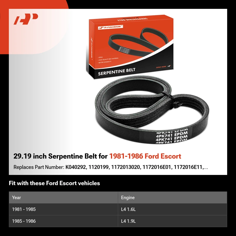 29.19 inch Serpentine Belt for 1981-1986 Ford Escort