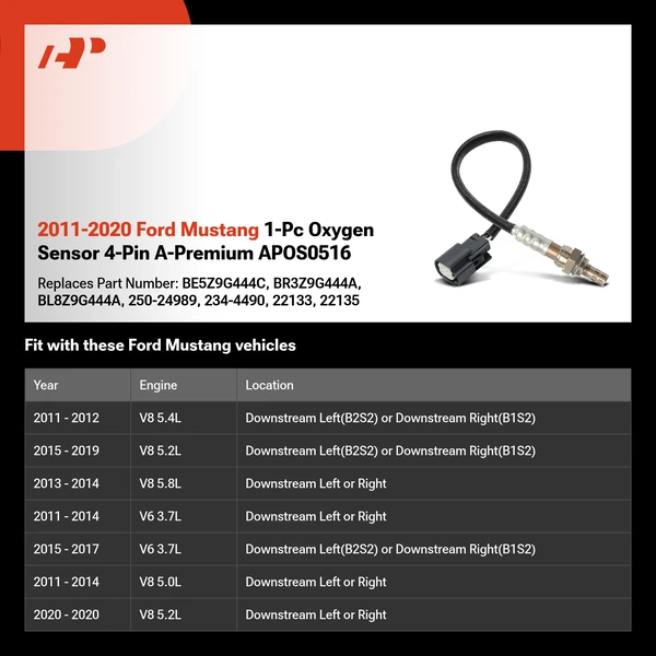 2011-2020 Ford Mustang 1-Pc Oxygen Sensor 4-Pin A-Premium APOS0516