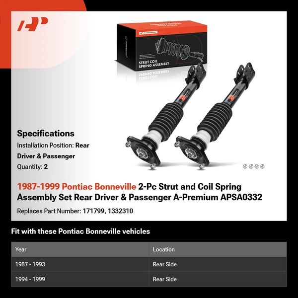 1987-1999 Pontiac Bonneville 2-Pc Strut and Coil Spring Assembly Set Rear Driver & Passenger A-Premium APSA0332