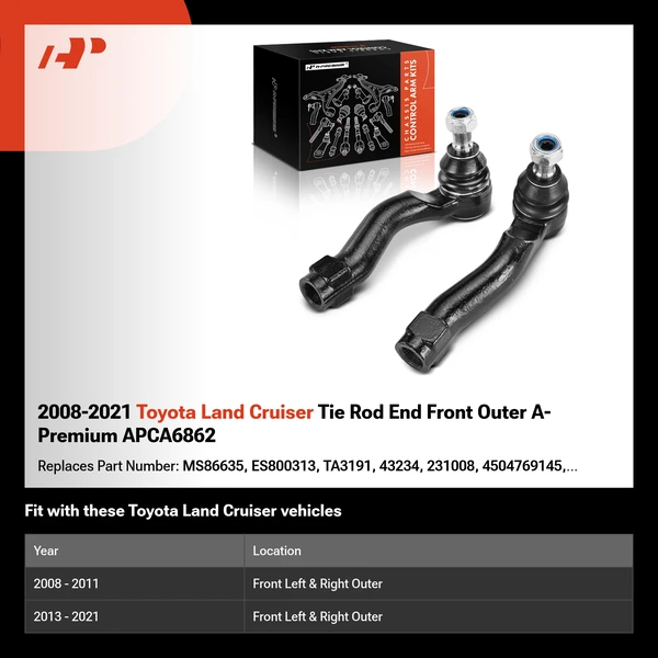 2008-2021 Toyota Land Cruiser Tie Rod End Front Outer A-Premium APCA6862