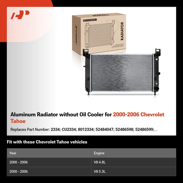 Aluminum Radiator without Oil Cooler for 2000-2006 Chevrolet Tahoe