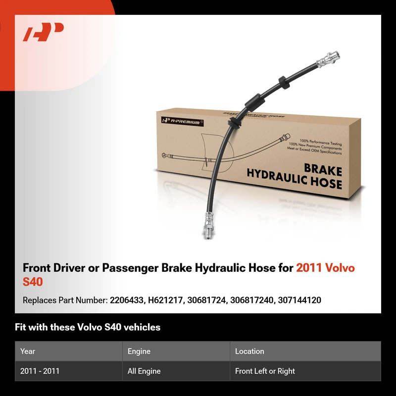 Front Driver or Passenger Brake Hydraulic Hose for 2011 Volvo S40