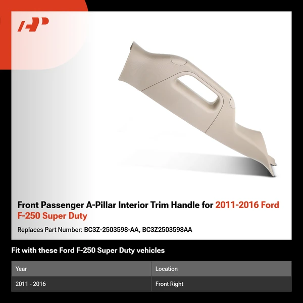 Front Passenger A-Pillar Interior Trim Handle for 2011-2016 Ford F-250 Super Duty