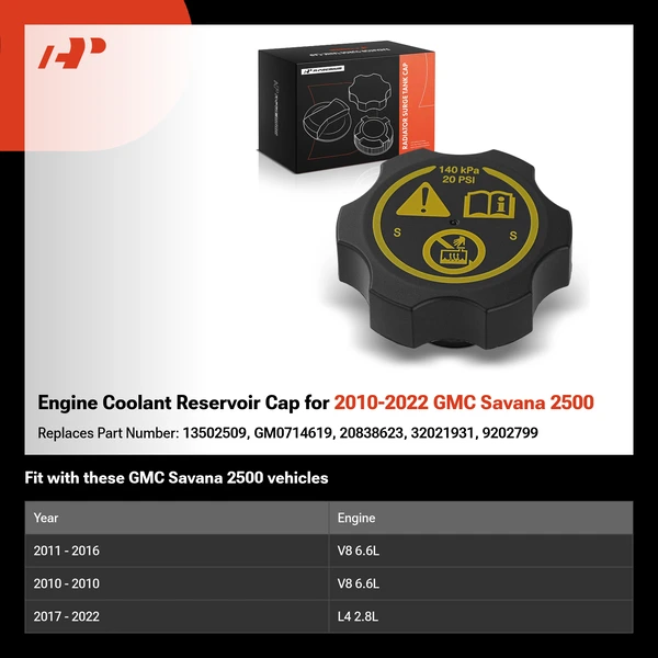 Engine Coolant Reservoir Cap for 2010-2022 GMC Savana 2500