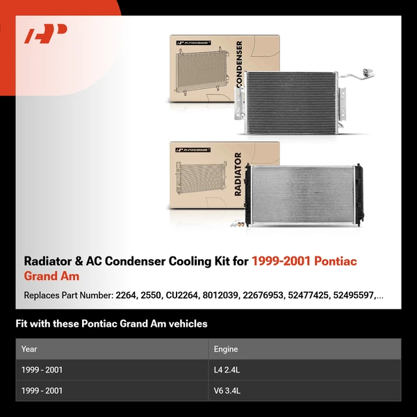 Radiator & AC Condenser Cooling Kit for 1999-2001 Pontiac Grand Am