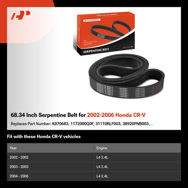 68.34 Inch Serpentine Belt for 2002-2006 Honda CR-V