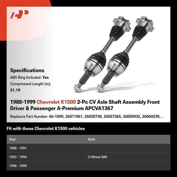 1988-1999 Chevrolet K1500 2-Pc CV Axle Shaft Assembly Front Driver & Passenger A-Premium APCVA1367