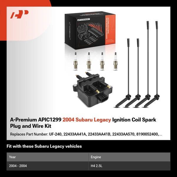 A-Premium APIC1299 2004 Subaru Legacy Ignition Coil Spark Plug and Wire Kit